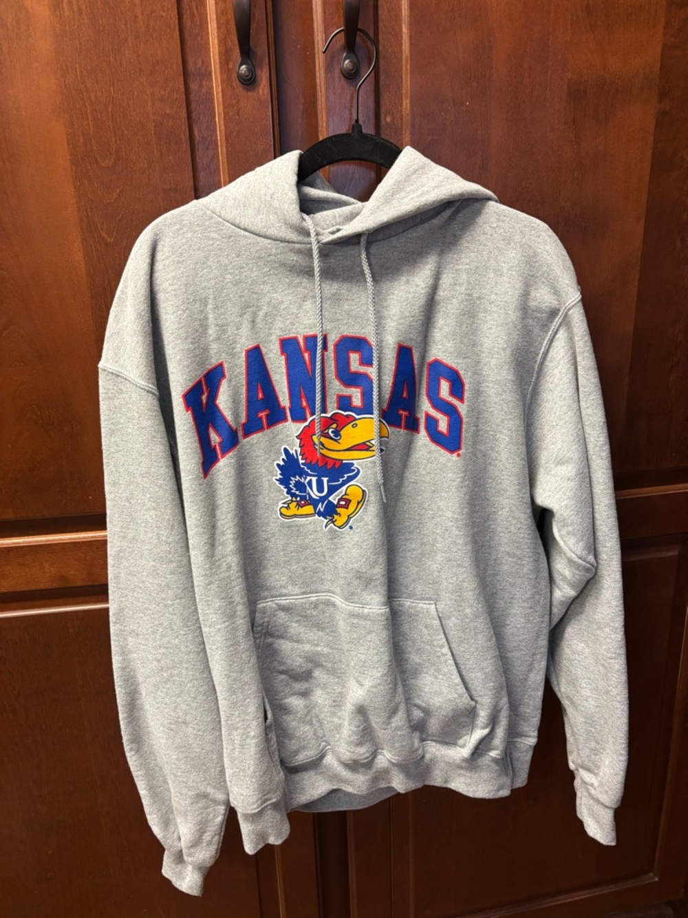 Champion Gray Kansas Crewneck Hoodie with Jayhawk Logo